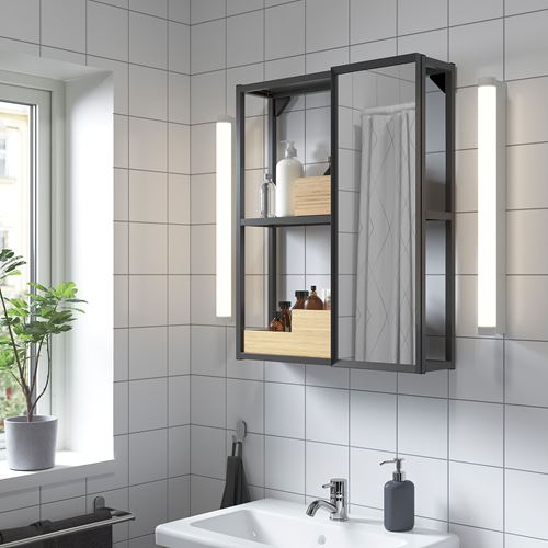 IKEA - ENHET, open shelving unit with mirror, anthracite, 60x15x75 cm