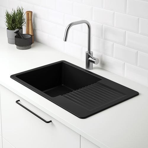 IKEA - KILSVIKEN/LILLVIKEN, 1 bowl insert sink with drainer, black, 72x46 cm