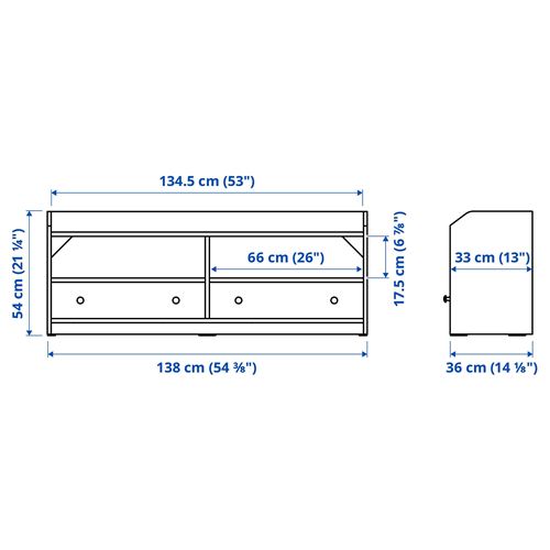 IKEA - HAUGA, tv sehpası, gri, 138x36x54 cm