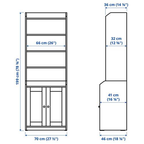 IKEA - HAUGA, glass-door cabinet, grey, 70x199 cm