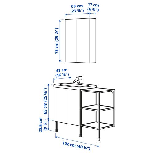 IKEA - ENHET/TVALLEN, banyo mobilyası seti, beyaz-parlak cila beyaz, 102x43x87 cm