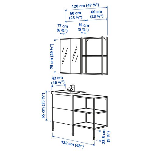 IKEA - ENHET/TVALLEN, banyo mobilyası seti, beyaz-parlak cila beyaz, 122x43x87 cm