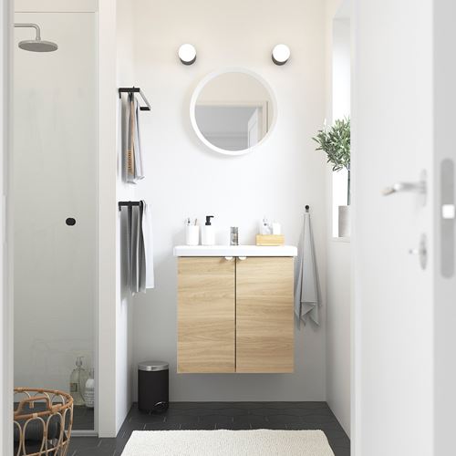 IKEA - ENHET/TVALLEN, wash-basin and cabinet, white-oak look, 64x43x65 cm
