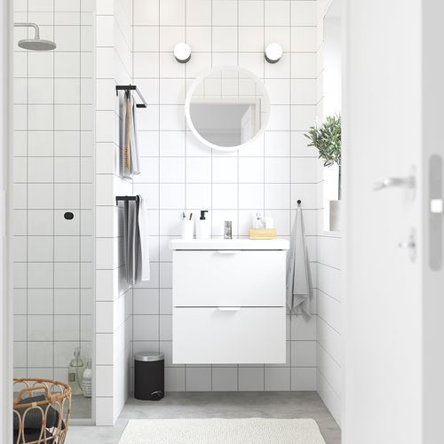 IKEA - ENHET/TVALLEN, wash-basin and cabinet, white-high gloss white, 64x43x65 cm