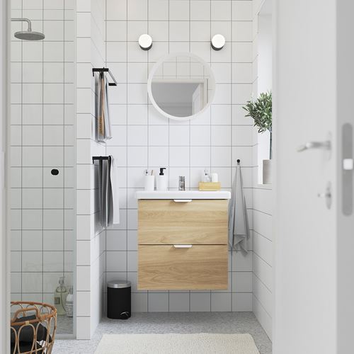 IKEA - ENHET/TVALLEN, wash-basin and cabinet, white-oak look, 64x43x65 cm