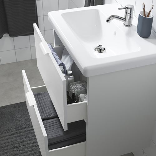 IKEA - ENHET/TVALLEN, wash-basin and cabinet, white-high gloss white, 64x43x65 cm