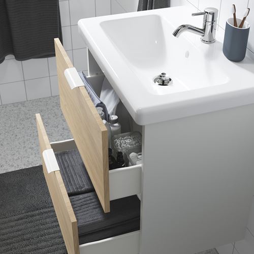 IKEA - ENHET/TVALLEN, wash-basin and cabinet, white-oak look, 64x43x65 cm