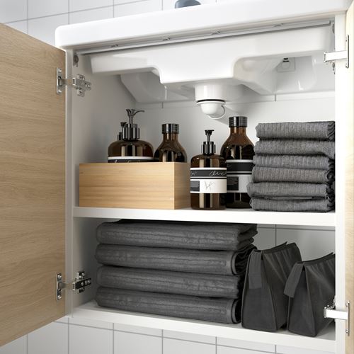 IKEA - ENHET/TVALLEN, lavabo dolabı kombinasyonu, beyaz-meşe görünümlü, 64x33x65 cm