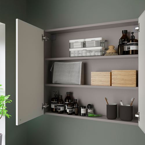 IKEA - ENHET, bathroom wall cabinet, gray-high gloss white, 80x15x75 cm