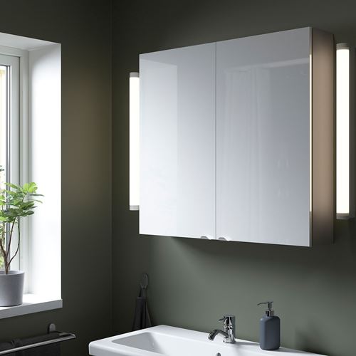 IKEA - ENHET, bathroom wall cabinet, gray-high gloss white, 80x15x75 cm