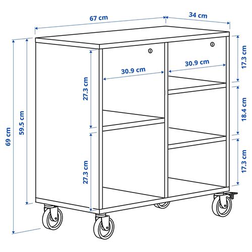 IKEA - RAVAROR, tekerlekli raf ünitesi, meşe kaplama, 67x69 cm