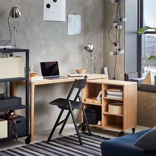 IKEA - RAVAROR, tekerlekli raf ünitesi, meşe kaplama, 67x69 cm