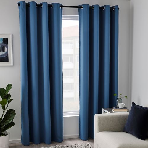 IKEA - HILLEBORG, blackout curtain, 1 pair, blue, 145x300 cm