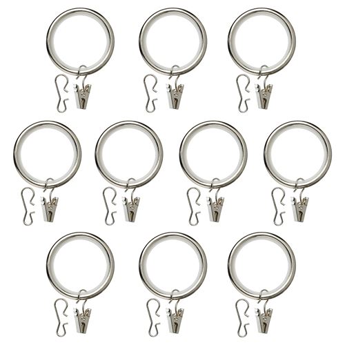 IKEA - SYRLIG, curtain ring with clip and hook, nickel-plated, 38 mm