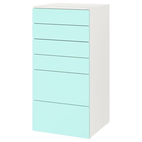 IKEA - PLATSA/SMASTAD, children's chest of drawers, white/turquoise, 60x55x123 cm