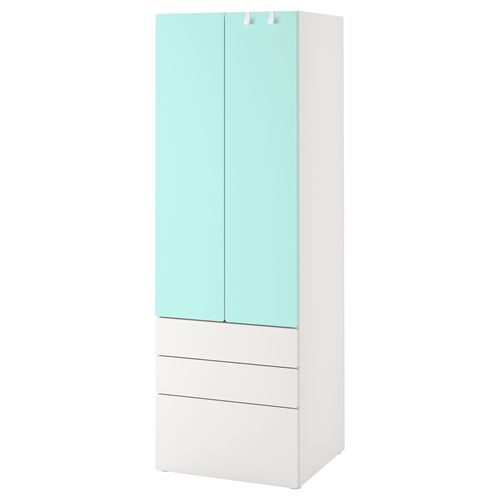 IKEA - PLATSA/SMASTAD, children's wardrobe, white/turquoise, 60x57x181 cm