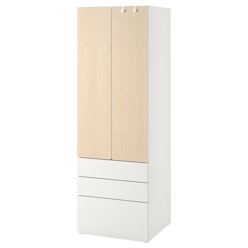 IKEA - SMASTAD, children's wardrobe, white/birch, 60x42x181 cm