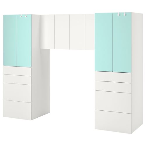 IKEA - PLATSA/SMASTAD, children wardrobe combination, white/turquoise, 240x57x181 cm