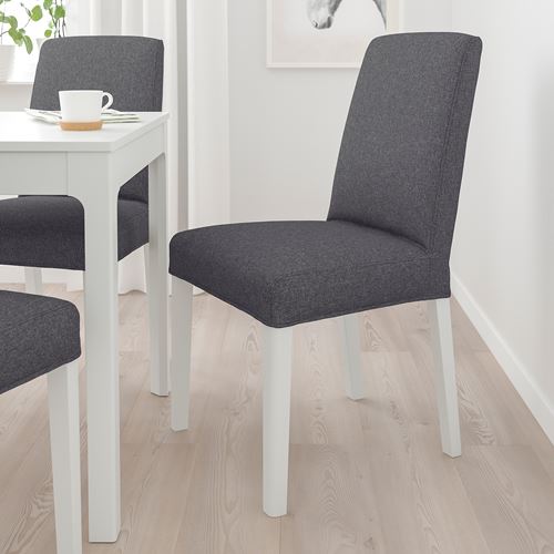 IKEA - BERGMUND, upholstered wooden chair, white-gunnared medium grey