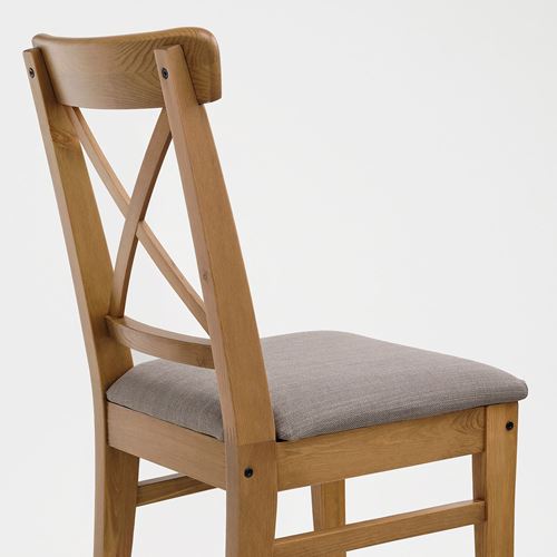 IKEA - INGOLF, upholstered wooden chair, antique stain-Nolhaga grey-beige