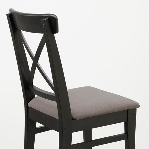 IKEA - INGOLF, upholstered wooden chair, brown-black/Nolhaga grey-beige