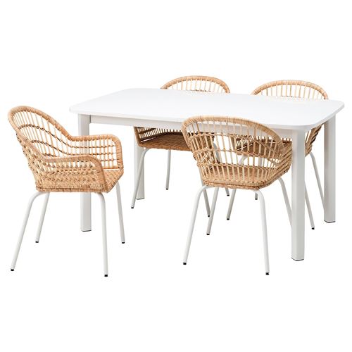 IKEA - STRANDTORP/NILSOVE, dining set, rattan/white, 4 chairs