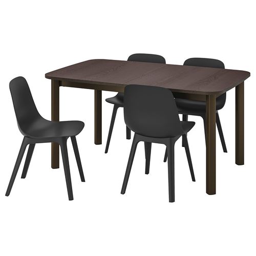 IKEA - STRANDTORP/ODGER, dining set, brown-anthracite, 4 chairs