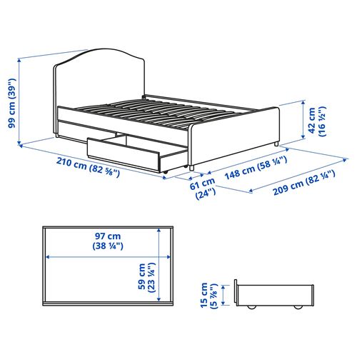IKEA - HAUGA, çift kişilik baza, vissle gri, 140x200 cm