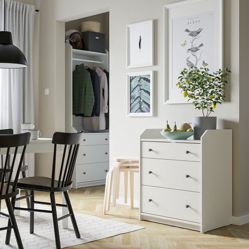 IKEA - HAUGA, chest of 3 drawers, white, 70x84 cm