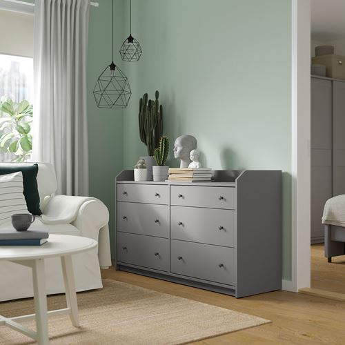 IKEA - HAUGA, chest of 6 drawers, grey, 138x84 cm