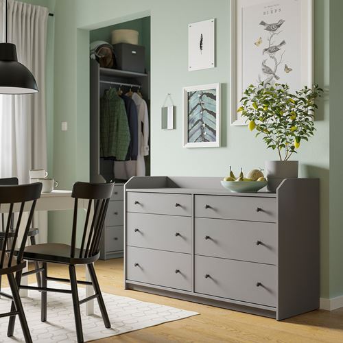 IKEA - HAUGA, chest of 6 drawers, grey, 138x84 cm