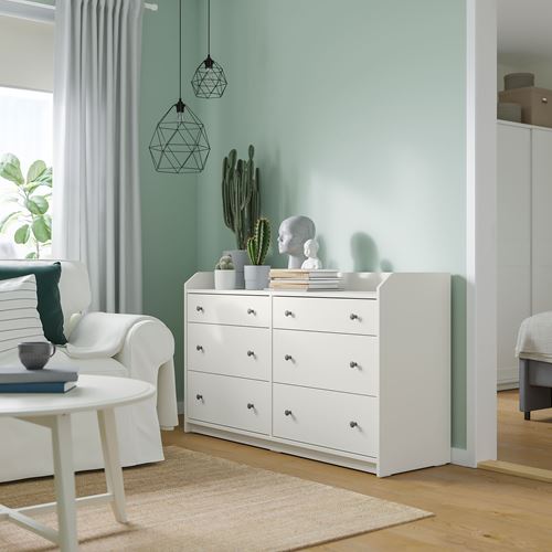 IKEA - HAUGA, chest of 6 drawers, white, 138x84 cm