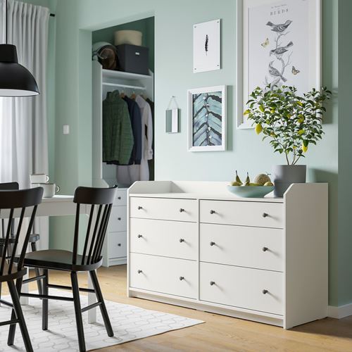 IKEA - HAUGA, chest of 6 drawers, white, 138x84 cm