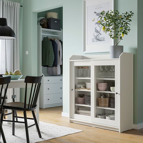 IKEA - HAUGA, glass-door cabinet, white, 105x116 cm