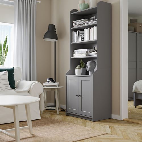 IKEA - HAUGA, glass-door cabinet, grey, 70x199 cm