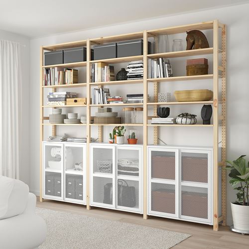 IKEA - IVAR, dolaplı raf ünitesi, çam-beyaz, 259x30x226 cm