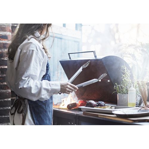 IKEA - GRILLSKAR, kitchen sink unit and charcoal barbecue, stainless steel/black, 344x61 cm