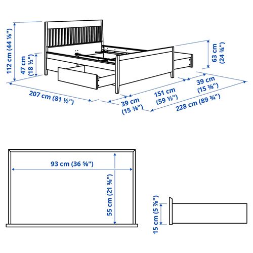 IKEA - IDANAS/LÖNSET, double bed base, white, 140x200 cm