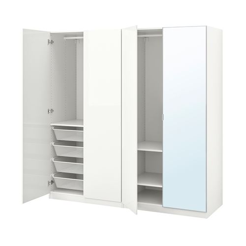 IKEA - PAX/FARDAL/AHEIM, PAX wardrobe, white/mirror, 200x60x201 cm