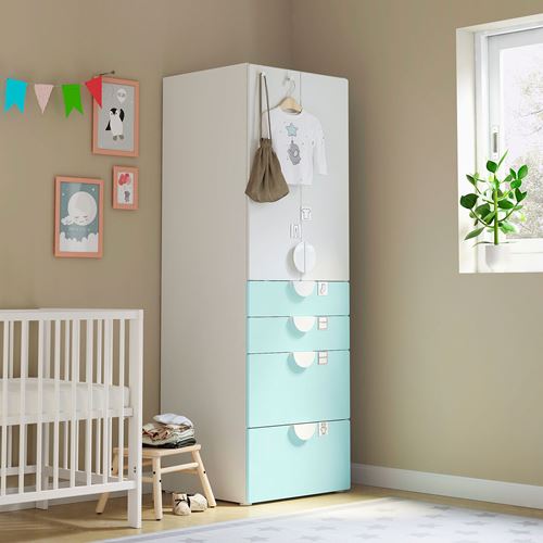 IKEA - PLATSA/SMASTAD, children's wardrobe, white/turquoise, 60x57x181 cm