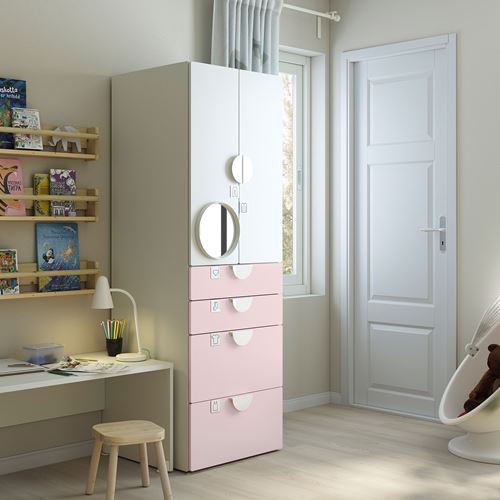 IKEA - PLATSA/SMASTAD, children's wardrobe, white/pale pink, 60x57x181 cm