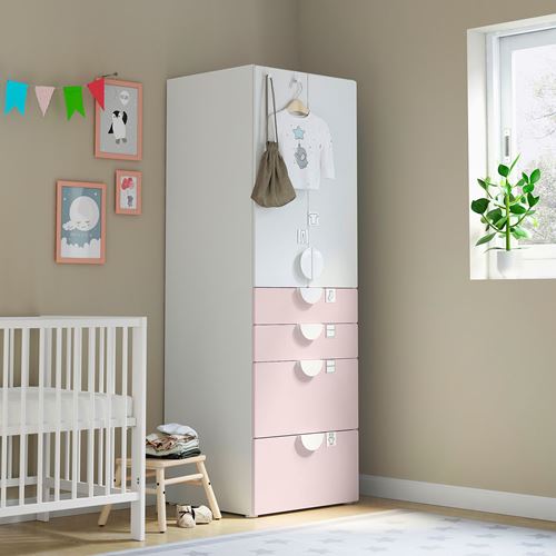 IKEA - PLATSA/SMASTAD, children's wardrobe, white/pale pink, 60x57x181 cm