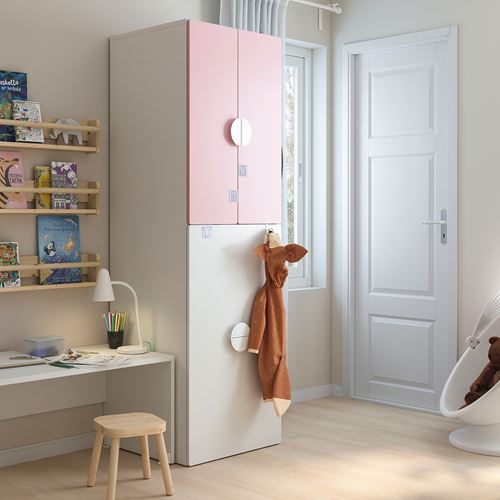 IKEA - SMASTAD, children's wardrobe, white/pale pink, 60x57x196 cm