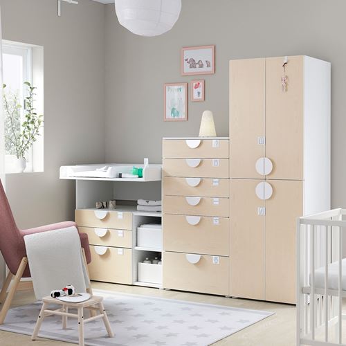 IKEA - PLATSA/SMASTAD, children wardrobe combination, white/birch, 210x79x181 cm