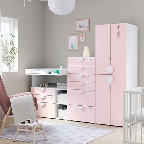 IKEA - PLATSA/SMASTAD, children wardrobe combination, white/pale pink, 210x79x181 cm