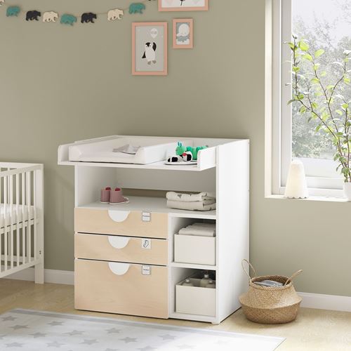 IKEA - SMASTAD, changing table, white/birch, 90x79x100 cm