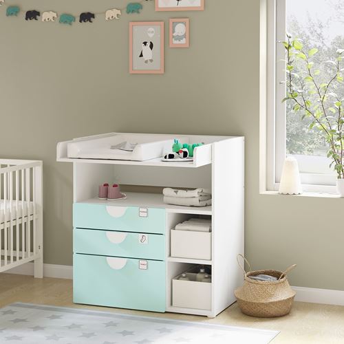 IKEA - SMASTAD, changing table, white/turquoise, 90x79x100 cm