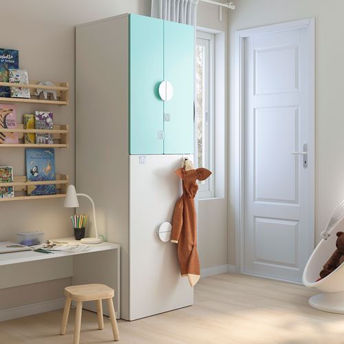 IKEA - SMASTAD, children's wardrobe, white/turquoise, 60x57x196 cm