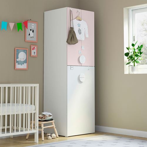 IKEA - SMASTAD, children's wardrobe, white/pale pink, 60x57x196 cm