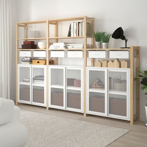 IKEA - IVAR, dolaplı raf ünitesi, çam-beyaz, 259x30x179 cm